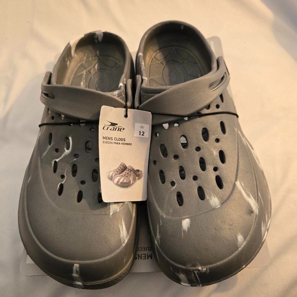 Crane Shoes Mens 12 Mule Clogs Gray Rubber Comfort Round Toe Perforated